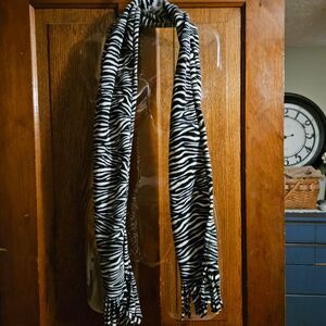 Black and White Zebra Print Fringed Scarf | NWT Viscose Wrap